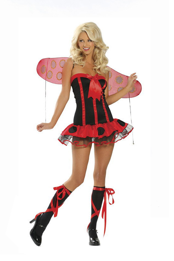 Halloween Costume Red And Black Strapless Sexy Naughty Fairy Costume - Click Image to Close